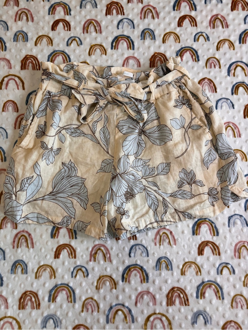 Cynthia Rowley Cream Floral Tie-Waist Linen Shorts
